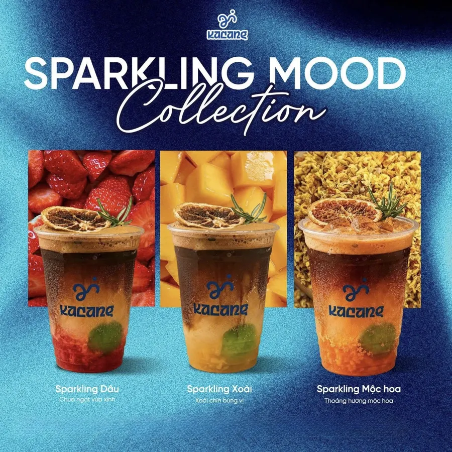 Sparkling Mood — Sparkling Dâu chua ngọt vừa xinh, Xoài chín bùng vị, Mộc hoa thoảng hương. | Kalang Coffee & Tea, Phan Rang